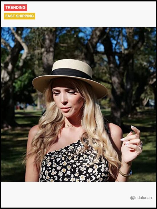 Straw Wide Brim Boater Sun Hat Foldable Packable Beach Summer main image 4